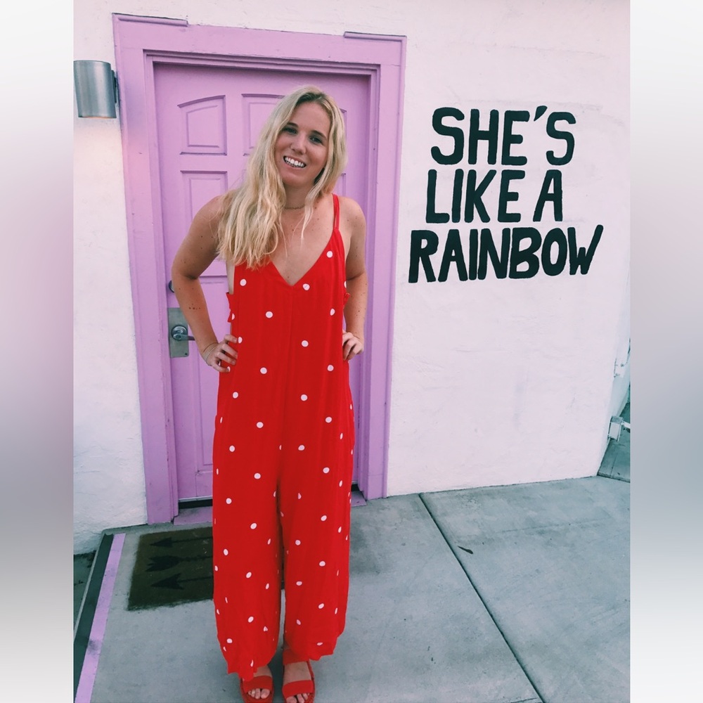 Free People Dream Big Polka Dot Red Jumpsuit Medium